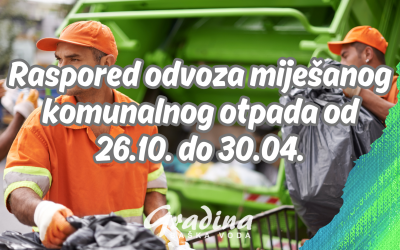 Raspored odvoza miješanog komunalnog otpada od 26.10. do 30.04.